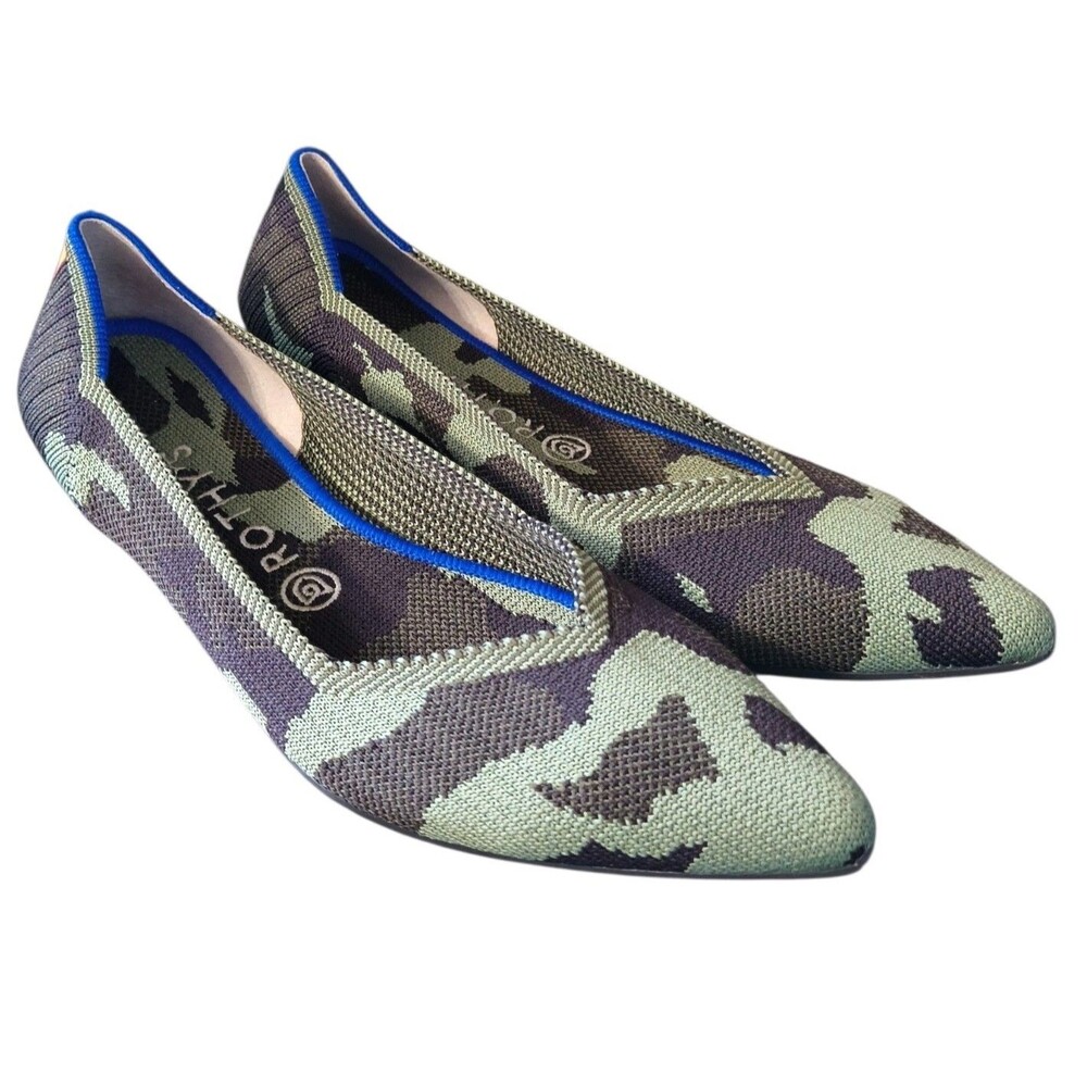 Rothy's Point Flat Shoe in Green Camouflage Pattern size 10